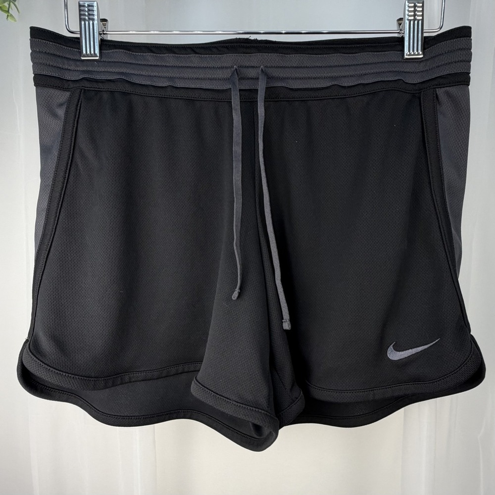 Nike Dri-Fit Running Shorts Women's Black Gray Drawstring Athletic Workout - M